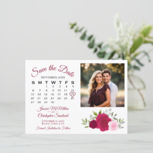 Magenta & Roze Rozen Trouwkalender & Foto Save The Date