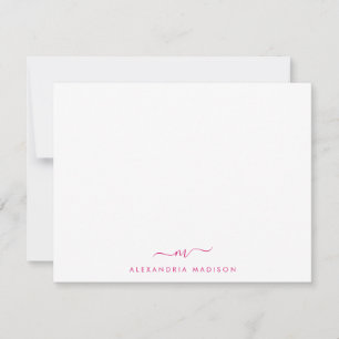 Magenta Roze Script Monogram Schattigee Swash Stat Notitiekaartje