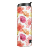 Magenta Roze & Sinaasappel Waterverf Bloemen Thermosbeker (Gedraaid links)