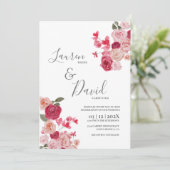 Magenta Roze Trouw Uitnodiging (Staand voorkant)