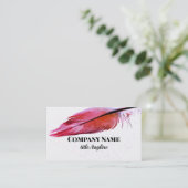 magenta roze veer kunst op wit custom visitekaartje (Staand voorkant)