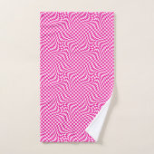 Magenta Roze & Wit Warped Chic Checkered Pattern Bad Handdoek (Handdoek)