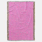 Magenta Roze & Wit Warped Chic Checkered Pattern Deken (Voorkant Verticaal)