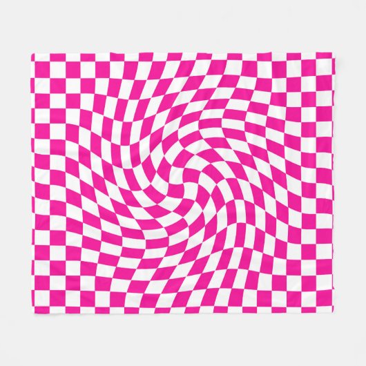Magenta Roze & Wit Warped Chic Checkered Pattern Fleece Deken (Voorkant (Horizontaal))