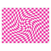 Magenta Roze & Wit Warped Chic Checkered Pattern Tafelkleed (Voorkant (Horizontaal))