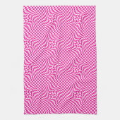 Magenta Roze & Wit Warped Chic Checkered Pattern Theedoek (Verticaal)