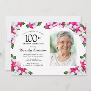 Magenta roze witte foto 100th Birthday Kaart