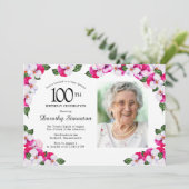 Magenta roze witte foto 100th Birthday Kaart (Staand voorkant)