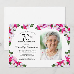 Magenta roze witte foto 70th Birthday Kaart