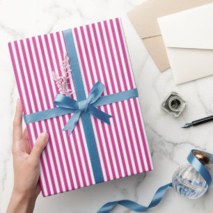 Magenta Roze & Witte Strepen Cadeaupapier