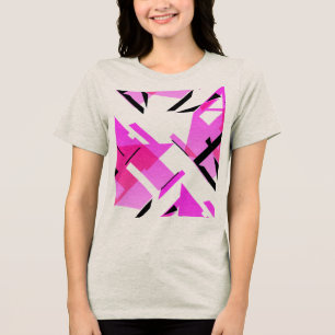 Magenta Roze Zwarte Vormen Abstract MCM-geïnspiree Tri-Blend Shirt