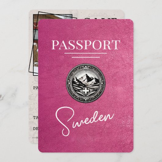 Magenta Roze Zweden Paspoort Bewaar de datum Save The Date (Voorkant / Achterkant)