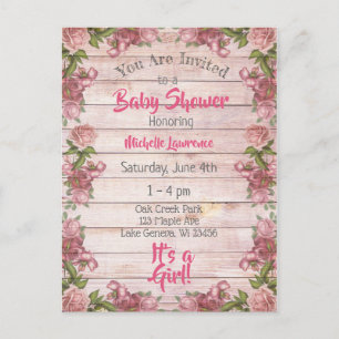  Magenta Rozen Baby shower van hout Briefkaart