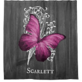 Magenta Rustic Butterfly - Aangepast Douchegordijn (Voorkant)