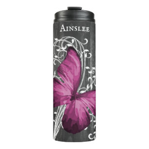 Magenta Rustic Butterfly - Aangepast Thermosbeker
