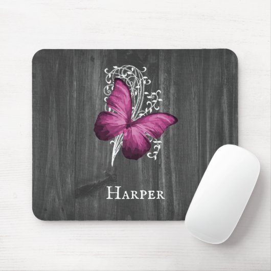 Magenta Rustic Butterfly - Aangepaste Muismat (Met muis)