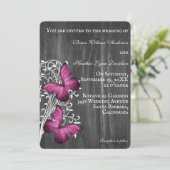 Magenta Rustic Butterfly Faire-part de mariage (Debout devant)