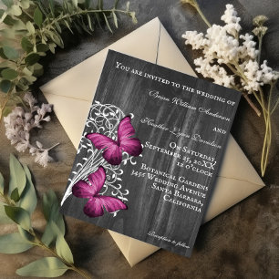 Magenta Rustic Butterfly Faire-part de mariage
