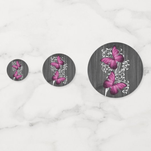 Magenta Rustic Butterfly Mariage Table Confetti (Devant)