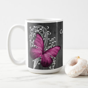 Magenta Rustic Butterfly - Mok op maat van koffie