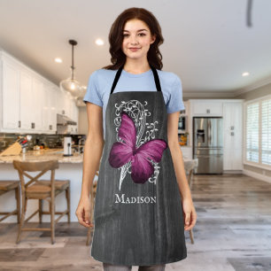 Magenta Rustic Butterfly Personalized Apron Schort