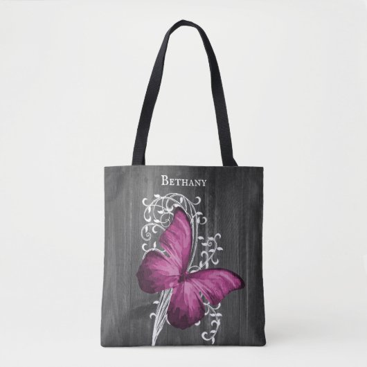 Magenta Rustic Butterfly Personalized Canvas tas (Voorkant)