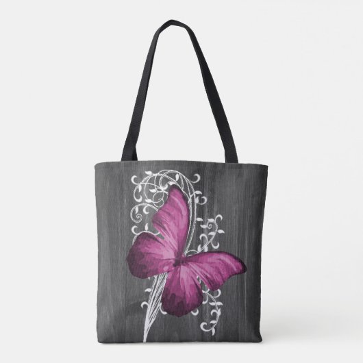 Magenta Rustic Butterfly Personalized Canvas tas (Achterkant)