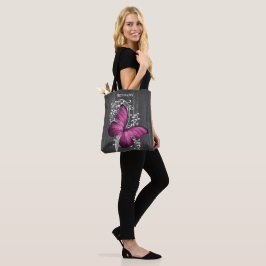 Magenta Rustic Butterfly Personalized Canvas tas (Op model)