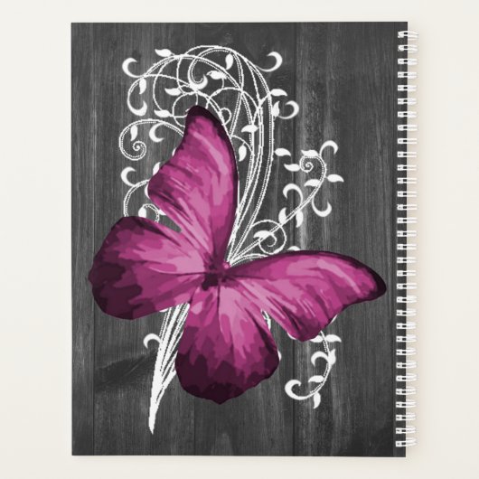 Magenta Rustic Butterfly Personalized Planner (Achterkant)