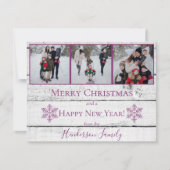 Magenta Rustic Snowflakes Flat Holiday Carte photo (Devant)