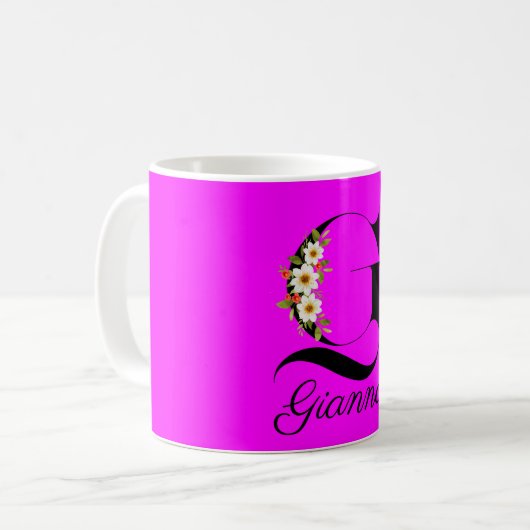Magenta rustique aquarelle monogramme Mug (Devant gauche)