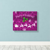 Magenta Santa's Sleigh and Reindeer Canvas afdrukk (Insitu (Houten vloer))