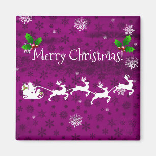 Magenta Santa's Sleigh and Reindeer Magnet Magneet