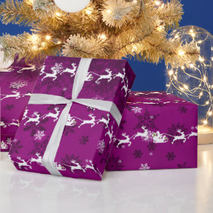 Magenta Santa's Sleigh and Reindeer Wrapping Paper Cadeaupapier