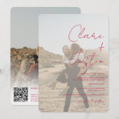 Magenta scriptnamen foto's Qr code bruiloft Kaart (Voorkant / Achterkant)