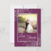 Magenta & Silver Love Merci Mariage Photo & Note (Devant)