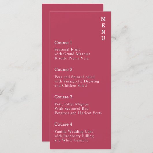 Magenta Simple Modern Wedding Menu (Voorkant / Achterkant)