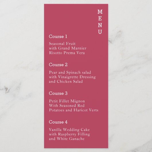 Magenta Simple Modern Wedding Menu (Voorkant)