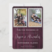Magenta Simple Rustic Foto Bewaar de Datum Save The Date (Achterkant)