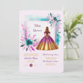 Magenta Teal Quinceanera Ceremonie Ontvangst Kaart (Staand voorkant)