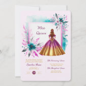 Magenta Teal Quinceanera Ceremonie Ontvangst Kaart (Voorkant)