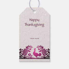 Magenta Thanksgiving Turkije Bloemen Gift Label Cadeaulabel