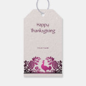 Magenta Thanksgiving Turkije Bloemen Gift Label Cadeaulabel (Achterkant)
