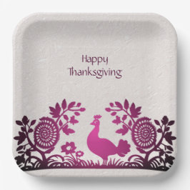 Magenta Thanksgiving Turkije Bloemenpapier Bord