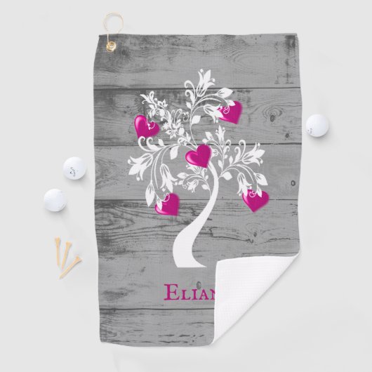 Magenta Tree of Hearts Serviette de golf personnal (En situation)