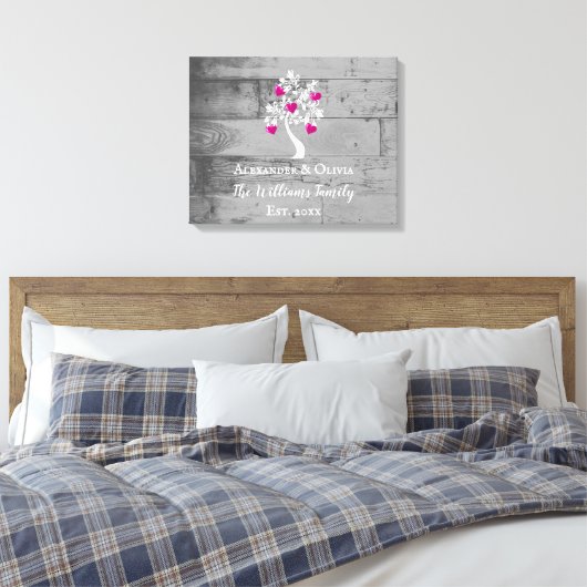 Magenta Tree of Hearts Wedding Canvas Print (Insitu (Slaapkamer))