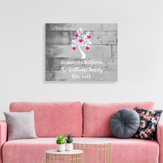 Magenta Tree of Hearts Wedding Canvas Print (Insitu (Woonkamer))