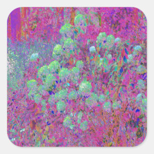 Magenta Tuin met Aqua Hortensia Bloemen Vierkante Sticker