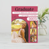 Magenta Typografie Foto Afstuderen Aankondiging (Staand voorkant)