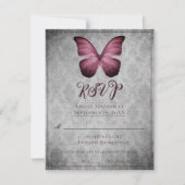 Magenta Vintage Papillon Mariage damassé RSVP (Devant)